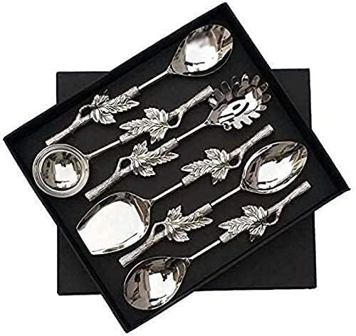 Maverics Stainless Steel Handles Serving Spoons Leaf Design - Set of 6 Piece
