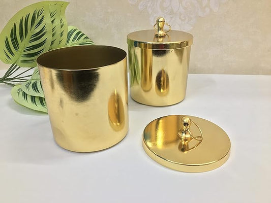 Maverics pure brass jars Antique storage jars for tea & sugar Storage Container Food Safe And Led Free Jar With Lid - Gold Kitchen, Pack of 2 (250g Capacity Each)
