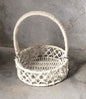 Maverics Handmade Jute Tray for Gift Hamper | Decorative Wedding Dress Serving Platter | Round With Handle Rope Storage Basket | Organize Home Living Room & Centre Dining Table White 12*12*14 Inch