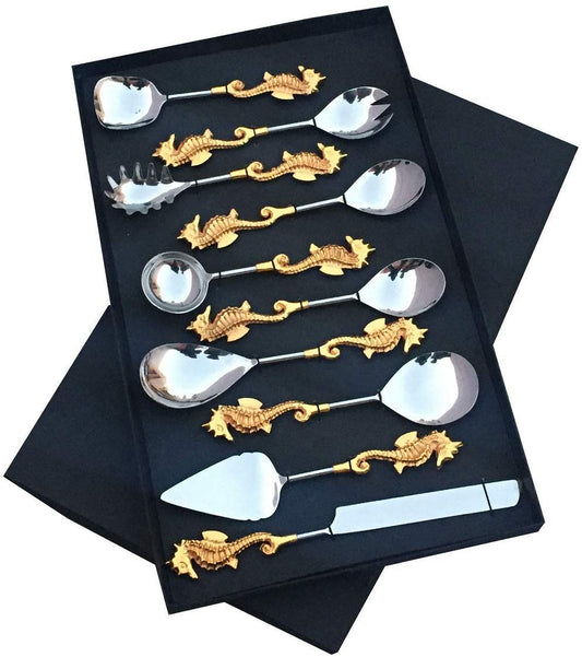 Maverics Dragon Design Aluminium Handle 7 inch Spoon Serving Set- 10 Pieces