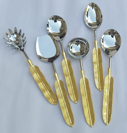 Maverics 6-Piece Stainless Steel Serving Spoon Set with Maverics Led-Free Brass Handle in a Black Box