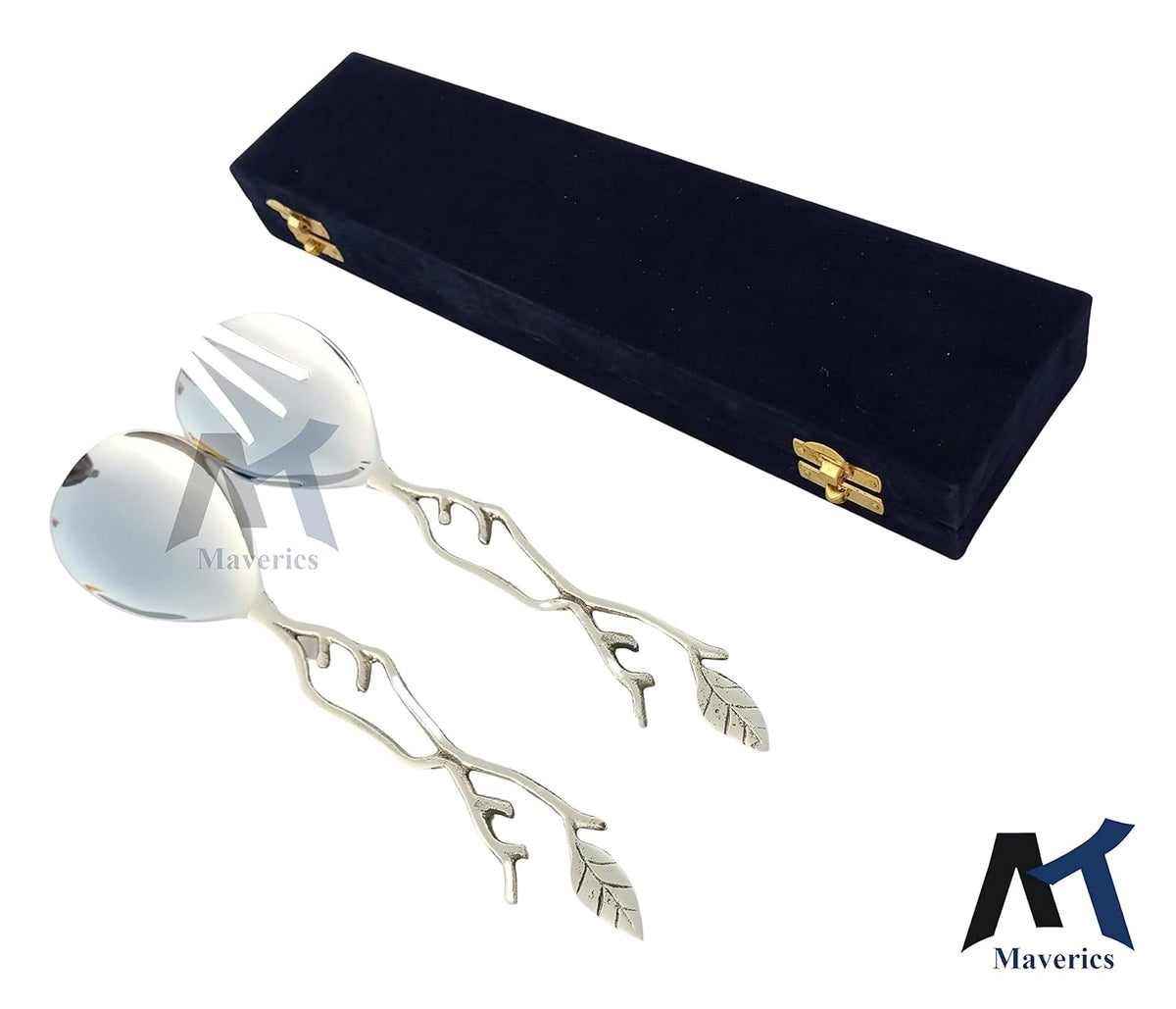 Maverics Leaf Design Serving Spoon & Serving Fork for Dining Table & for Kitchen