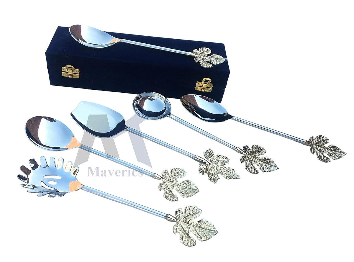 Maverics Ridge Gourd Design Serving Spoon Set of six pcs Made with Brass Leaf Handle