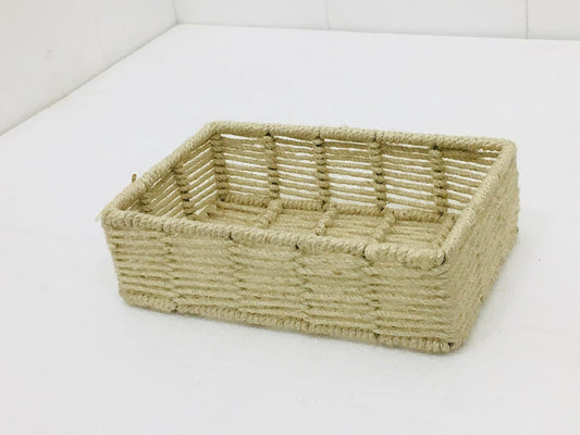 Maverics Handmade Jute Tray for Gift Hamper Packing | Decorative Wedding Dress Serving Platter | Rectangular Rope Storage Basket | Organize Home Living Room & Centre Dining Table Brown 14*10*3.2 Inch