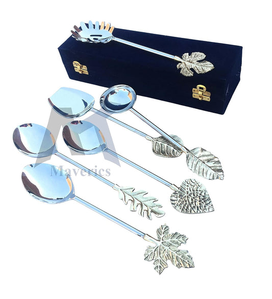 Maverics Multileaf Six Pcs Design Serving Spoons with Different Brass Handle Designs