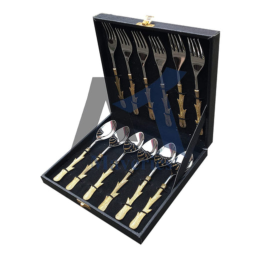 Maverics Guitar Design Stainless Steel Set of 6 Serving Spoon and 6 Serving Fork Cutlery Set