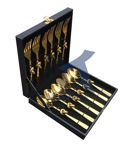 Maverics Knot Design Stainless Steel Mother of Pearls Cutlery Set – Set of 6 Spoons & 6 Forks