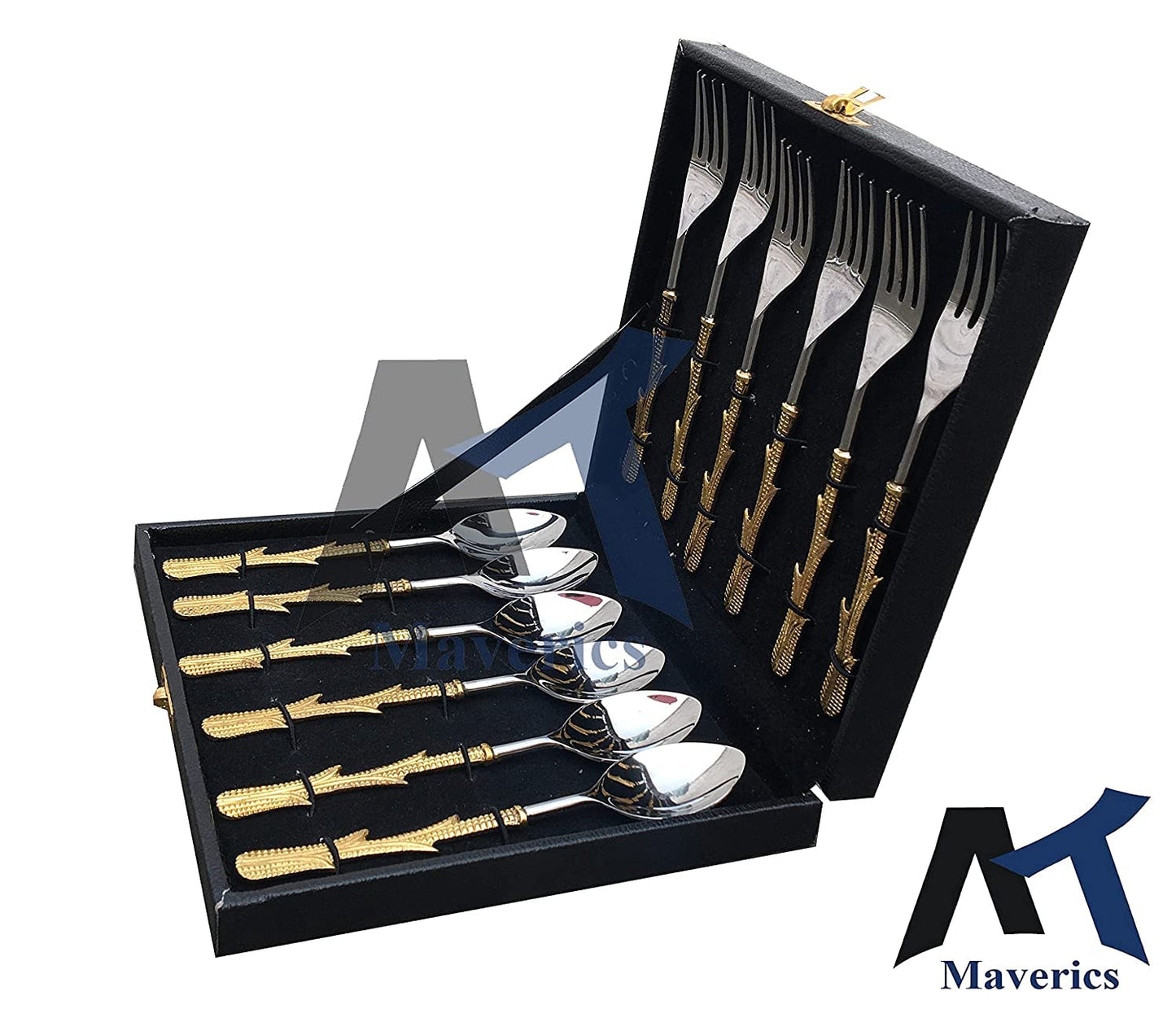 Maverics Guitar Design Stainless Steel Set of 6 Serving Spoon and 6 Serving Fork Cutlery Set