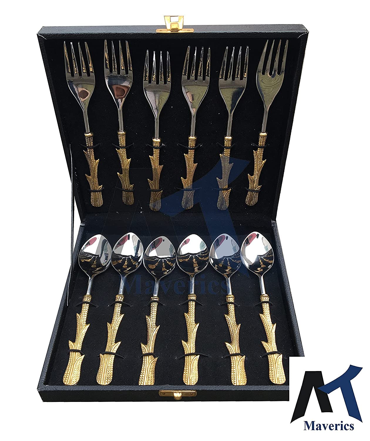 Maverics Guitar Design Stainless Steel Set of 6 Serving Spoon and 6 Serving Fork Cutlery Set