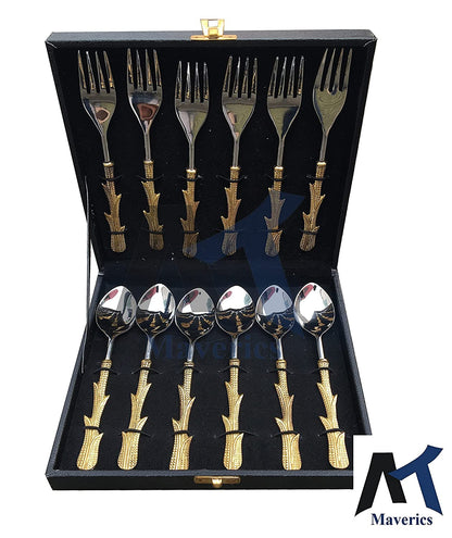Maverics Guitar Design Stainless Steel Set of 6 Serving Spoon and 6 Serving Fork Cutlery Set
