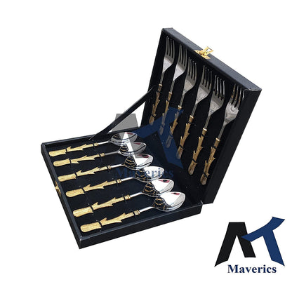 Maverics Guitar Design Stainless Steel Set of 6 Serving Spoon and 6 Serving Fork Cutlery Set