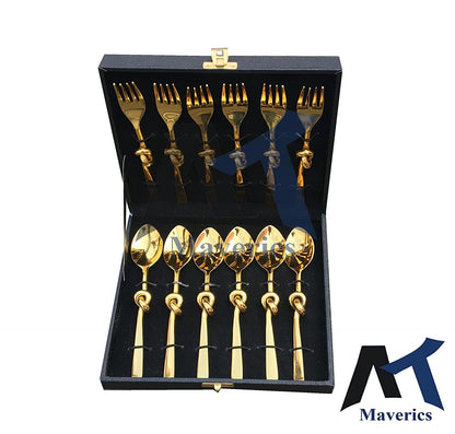 Maverics Knot Design Stainless Steel Mother of Pearls Cutlery Set – Set of 6 Spoons & 6 Forks