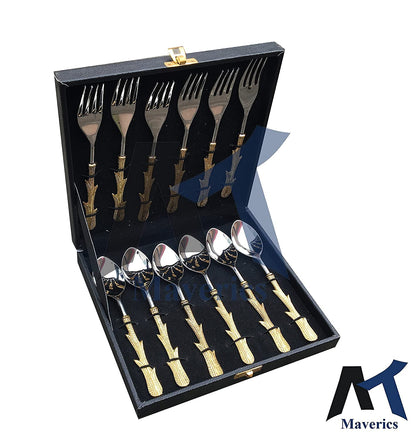 Maverics Guitar Design Stainless Steel Set of 6 Serving Spoon and 6 Serving Fork Cutlery Set