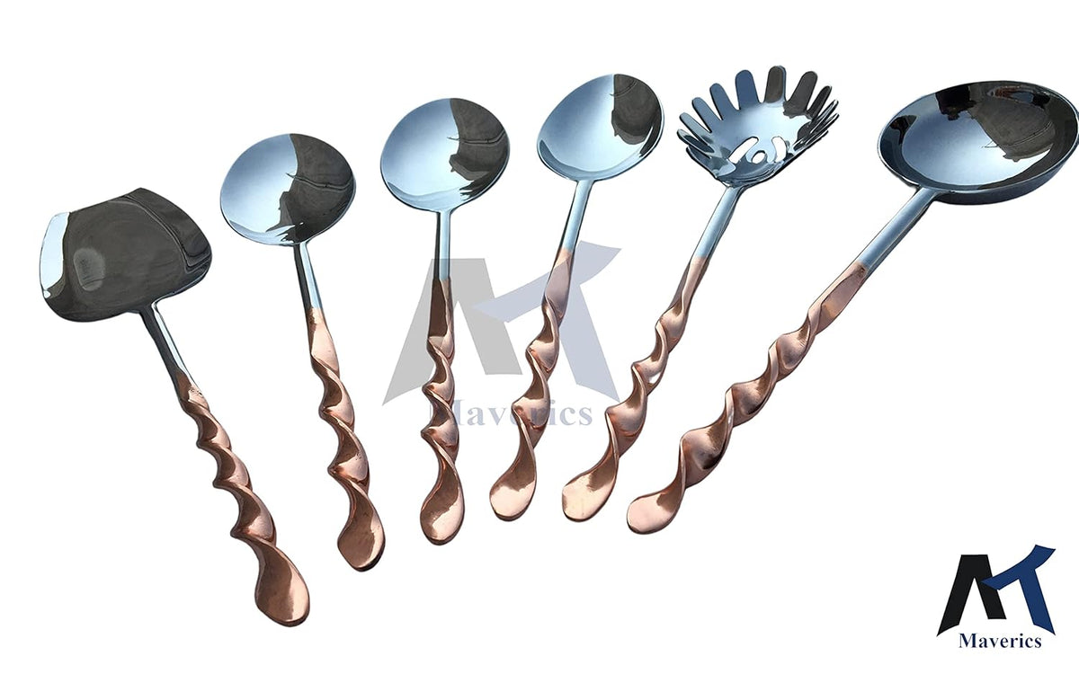Maverics Spiral Desing Colored with Copper Stainless Steel Serving Spoon Set of 6 pcs Made with Steel