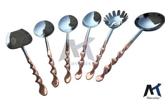 Maverics Spiral Desing Colored with Copper Stainless Steel Serving Spoon Set of 6 pcs Made with Steel