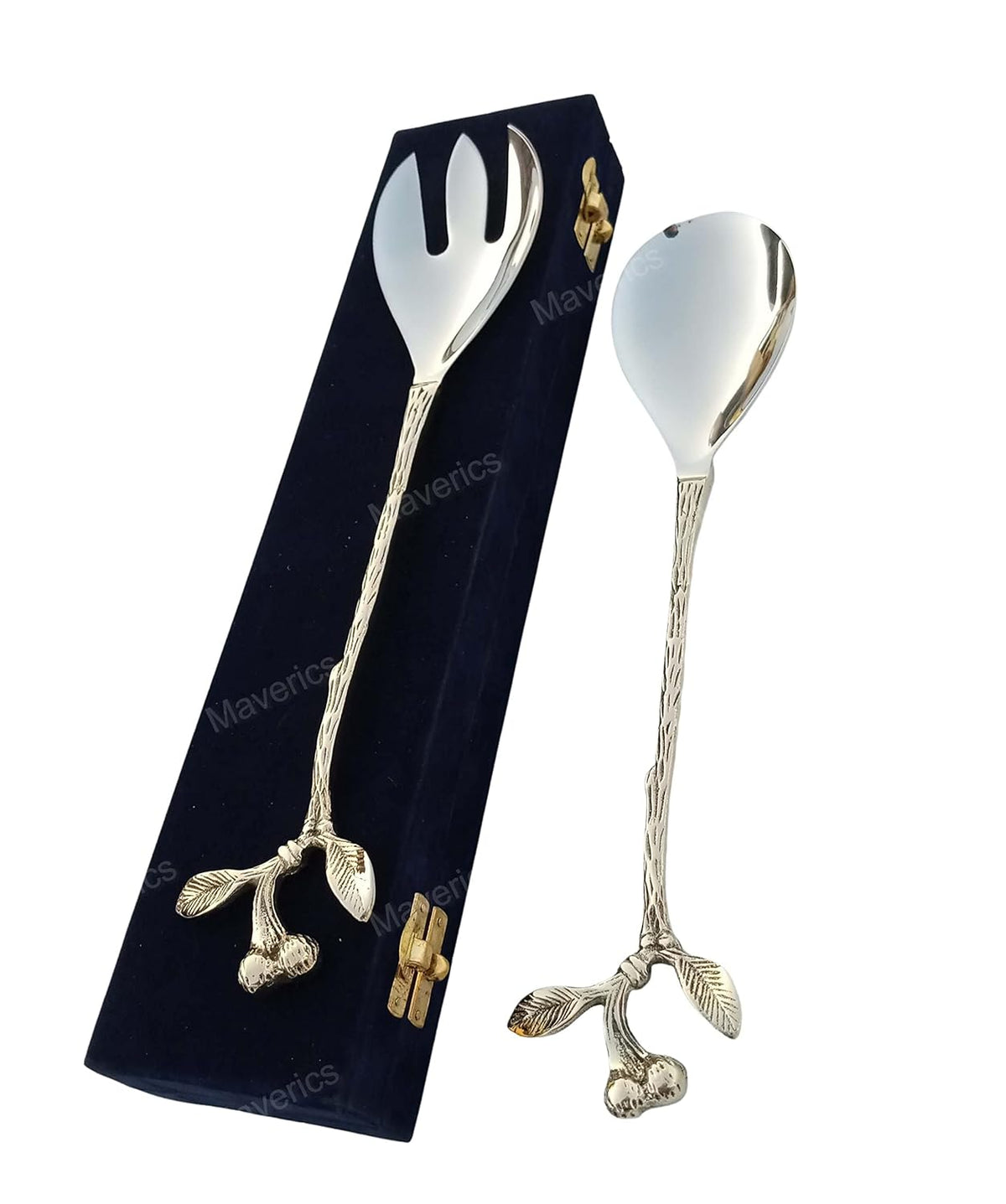 Maverics Designer Brass Handle Serving Spoon & Serving Fork for Home & Kitchen