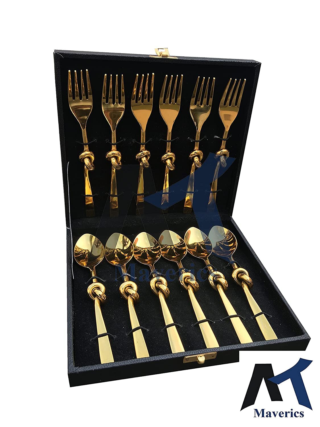 Maverics Knot Design Stainless Steel Mother of Pearls Cutlery Set – Set of 6 Spoons & 6 Forks
