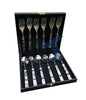 Maverics Black Mother of Pearl Single Design Stainless Steel Set of 6 Serving Spoon and 6 Serving Fork Cutlery Set