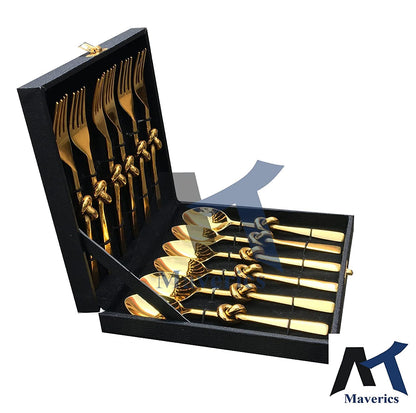 Maverics Knot Design Stainless Steel Mother of Pearls Cutlery Set – Set of 6 Spoons & 6 Forks