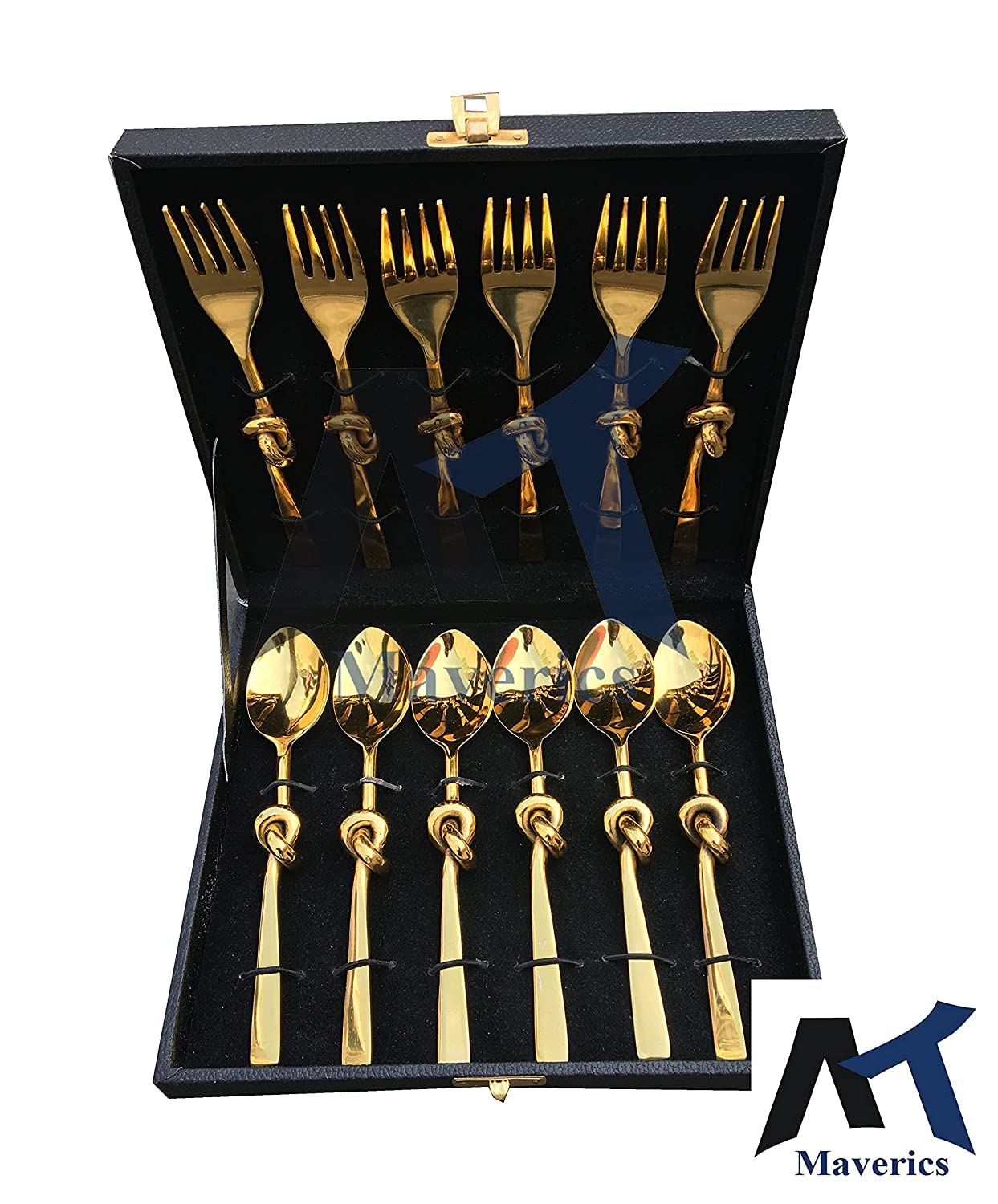 Maverics Knot Design Stainless Steel Mother of Pearls Cutlery Set – Set of 6 Spoons & 6 Forks