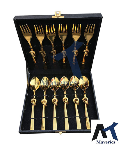 Maverics Knot Design Stainless Steel Mother of Pearls Cutlery Set – Set of 6 Spoons & 6 Forks
