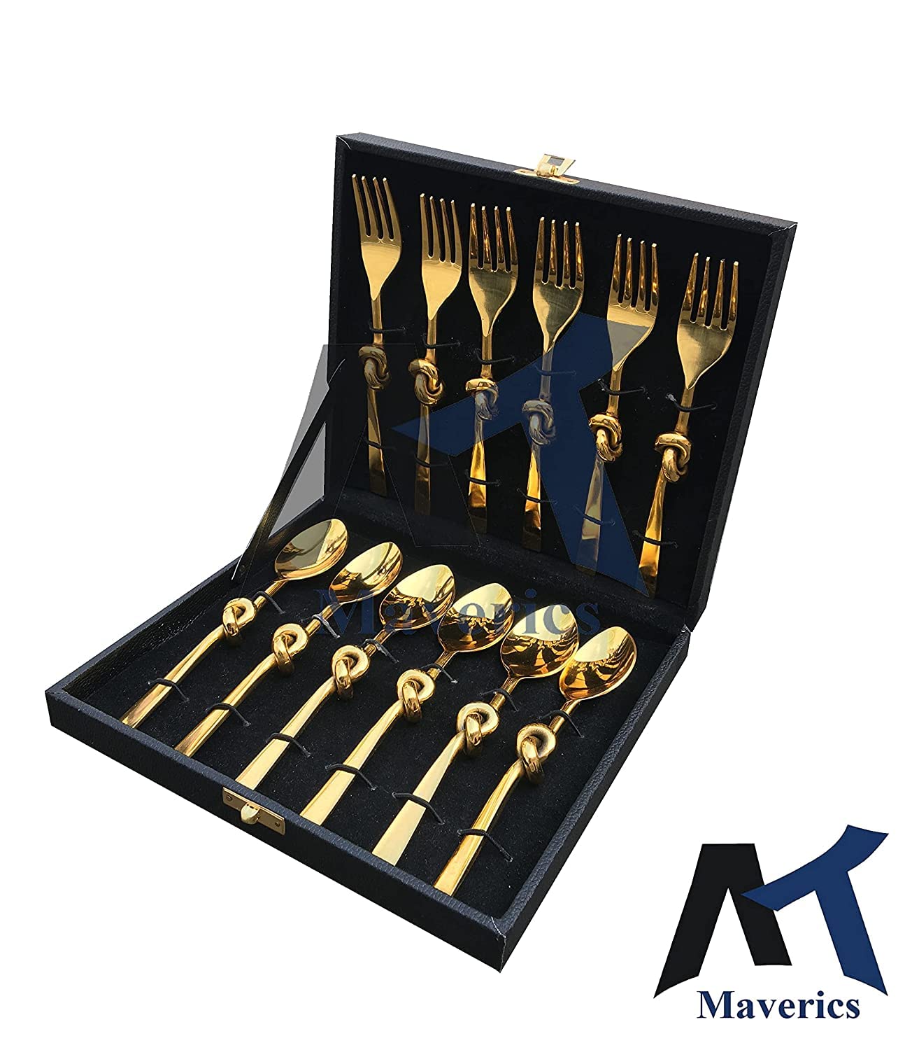 Maverics Knot Design Stainless Steel Mother of Pearls Cutlery Set – Set of 6 Spoons & 6 Forks