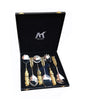 Maverics Exquisite 6-Piece Pure Brass Leaf Handle Serving Spoon Set in Gold, Handmade with Love, Elegant Black Gift Box Included