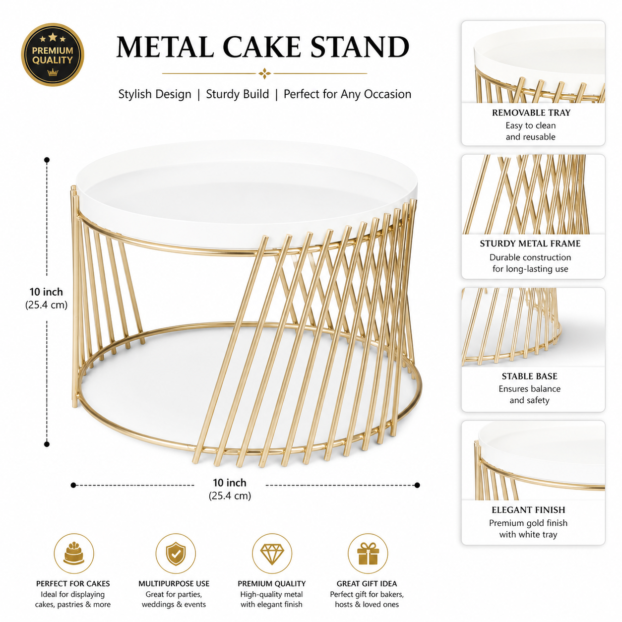 Maverics 28cm Round Cupcake Stand Metal Dessert Platter with Slanting Line Design, Sturdy Display Stand for Cupcakes, Cakes, Pastries – Ideal for Birthdays, Weddings, Christmas & Home Decor