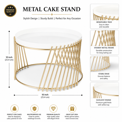 Maverics 28cm Round Cupcake Stand Metal Dessert Platter with Slanting Line Design, Sturdy Display Stand for Cupcakes, Cakes, Pastries – Ideal for Birthdays, Weddings, Christmas & Home Decor