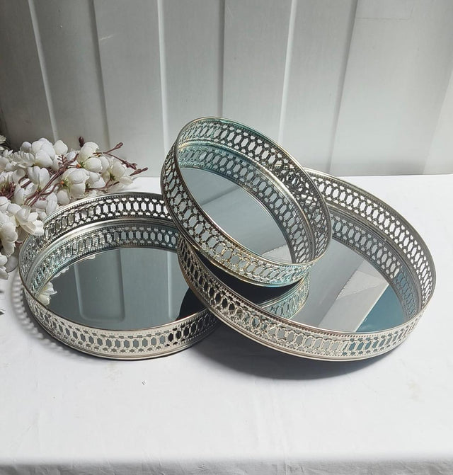 Elegant Silver Round Tray Set – 3 Pcs (8”, 10”, 12” Diameter)