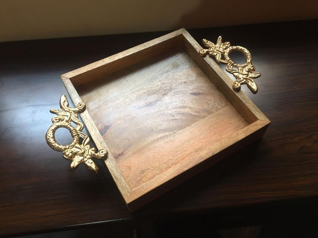 Wooden Serving Tray with Handle and Raised Border – Elegant & Durable Design