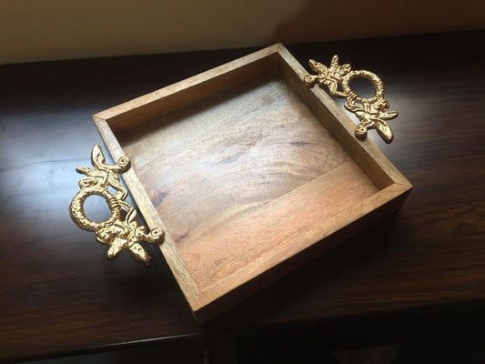 Wooden Serving Tray with Handle and Raised Border – Elegant & Durable Design