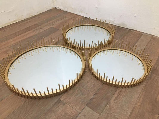 Luxury Wire Tray Set of 3 – Iron Frame with Mirror Base
