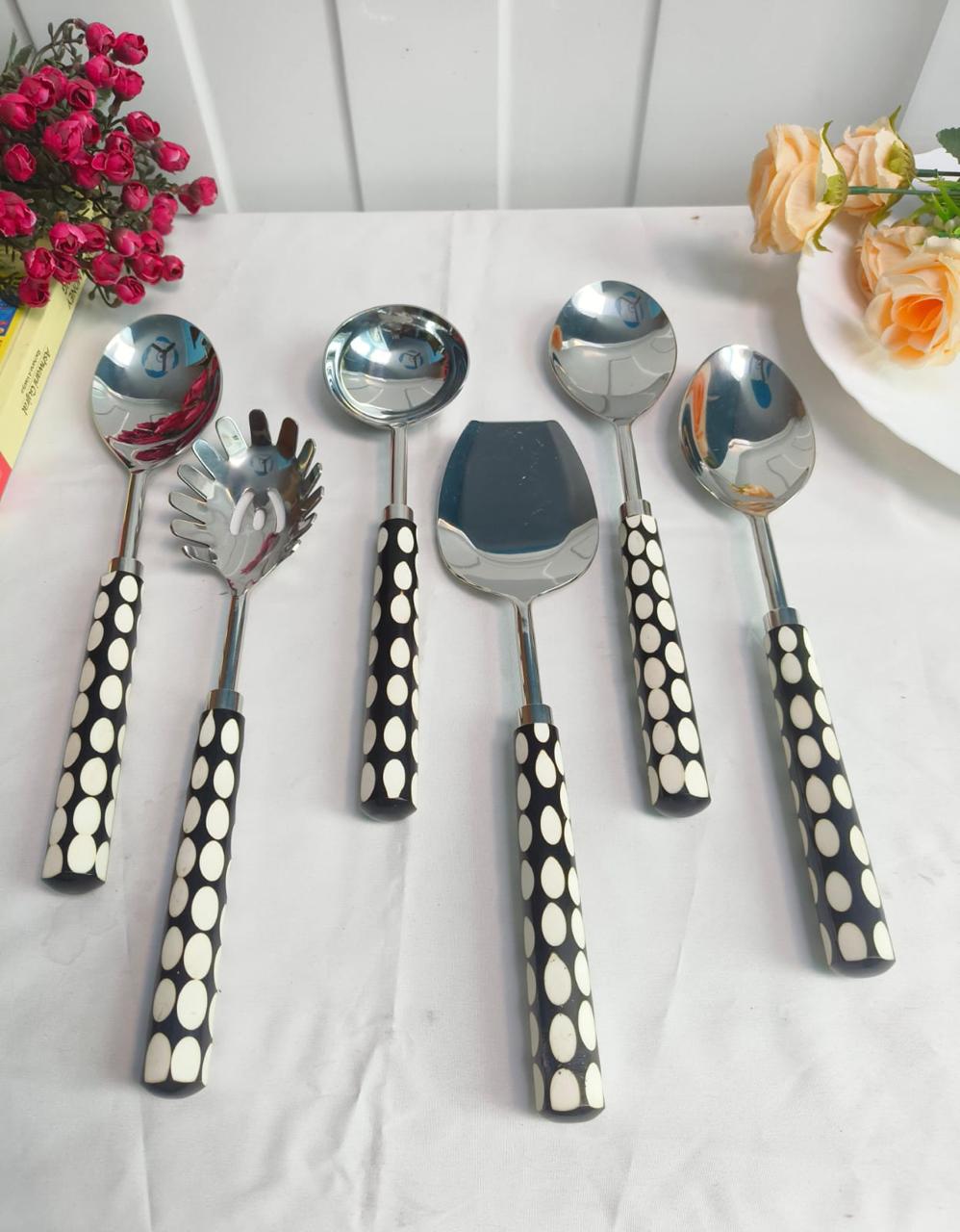 Maverics 6-Piece Stainless Steel Serving Spoon Set with Maverics Led-Free Brass Handle in a Black Box