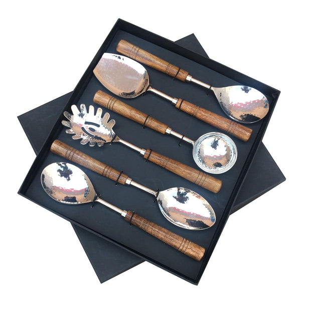 Maverics 6-Piece Stainless Steel Serving Spoon Set with Maverics Led-Free Brass Handle in a Black Box