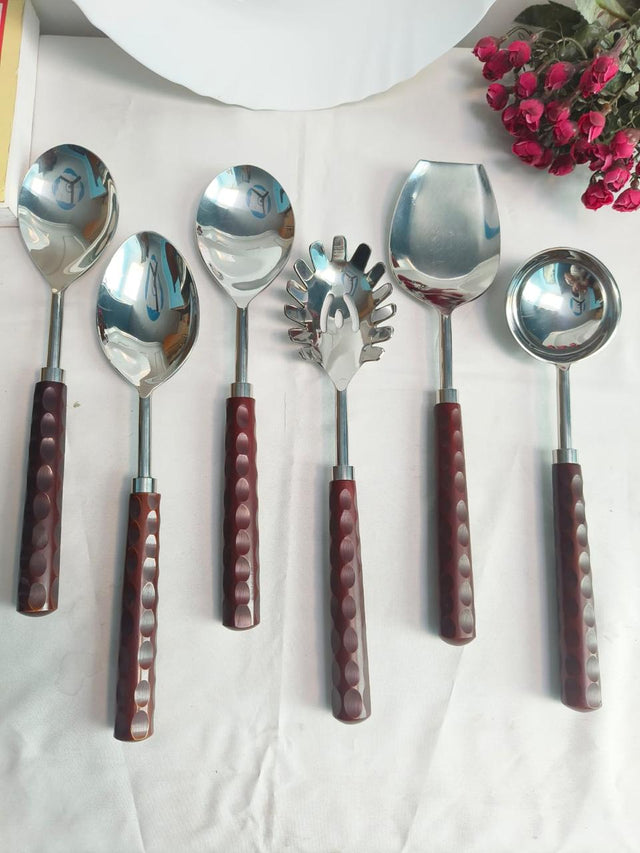 Maverics 6-Piece Stainless Steel Serving Spoon Set with Maverics Led-Free Brass Handle in a Black Box