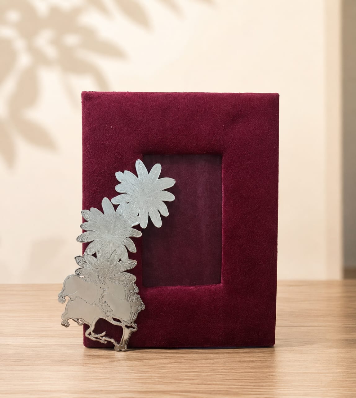 Maverics silver floral photo frame with maroon velvet gift box