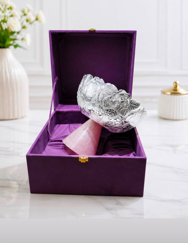 Maverics silver decorative Urli with purple velvet gift box